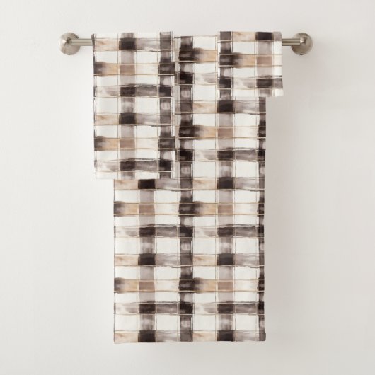 Cream Brown Plaid Stripes   バスタオルセット (インサイチュ)