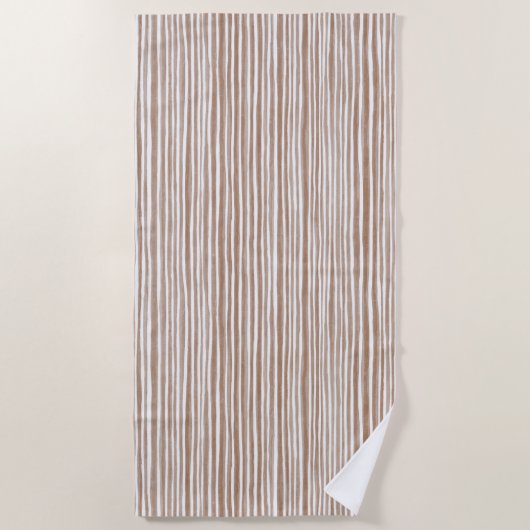 Cream Brown Stripes   ビーチタオル (正面)