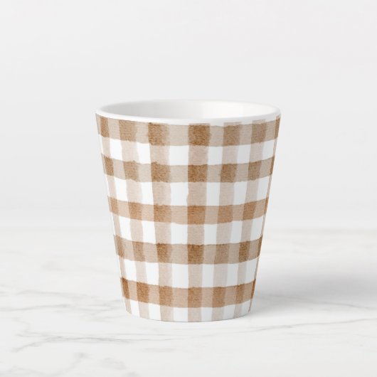 Cream Brown Stripes Tan Plaid カフェラテマグ (正面)