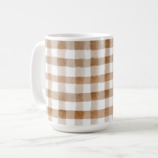 Cream Brown Stripes Tan Plaid コーヒーマグカップ (正面左)