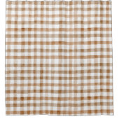 Cream Brown Stripes Tan Plaid シャワーカーテン (正面)