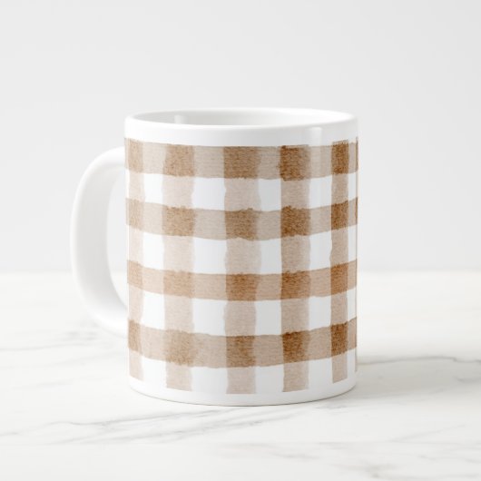 Cream Brown Stripes Tan Plaid ジャンボコーヒーマグカップ (正面左)