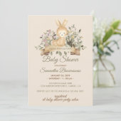 Cream Bunny Rabbit Botanical Floral Baby Shower 招待状 (スタンド正面)