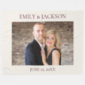 Cream Burgundyの結婚婚約写真 フリースブランケット (正面(横))