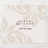 Cream Burgundy Classic Elegant Damask Wedding スパークリングワインラベル (シングルラベル)