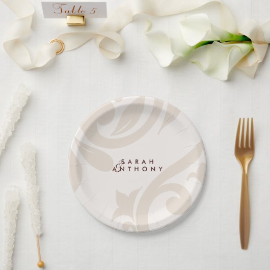Cream Burgundy Elegant Classic Wedding Plates ペーパープレート (ウェディング)