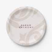 Cream Burgundy Elegant Classic Wedding Plates ペーパープレート (正面)