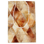 Cream Burgundy Red Gold Triangles ミディアムペーパーバッグ (正面)