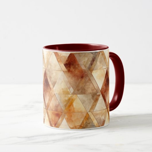 Cream Burgundy Red Gold Triangles Christmas マグカップ (正面右)