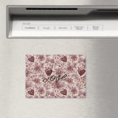 Cream Burgundy Red Hearts Flowers マグネット (インサイチュ (食洗機))