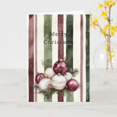 Cream Burgundy Red Stripes Christmas Ornaments カード (黄色い花)