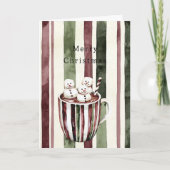 Cream Burgundy Red Stripes Christmas Snowmen Cup カード (正面)