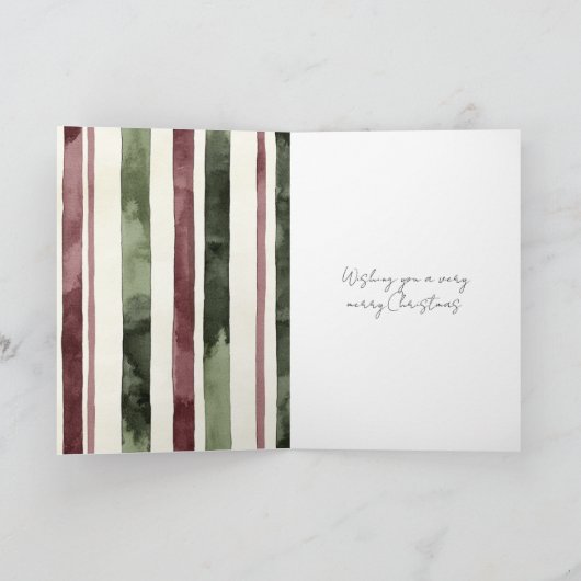 Cream Burgundy Red Stripes Window Tree Christmas カード (内部)
