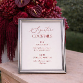 Cream & Burgundy Wedding Signature Cocktails ポスター