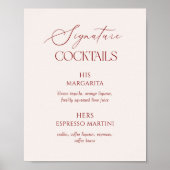 Cream & Burgundy Wedding Signature Cocktails ポスター (正面)