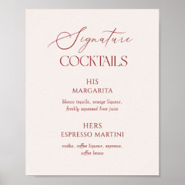 Cream & Burgundy Wedding Signature Cocktails ポスター