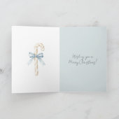 Cream Candy Canes Blue Bow Christmas カード (内部)