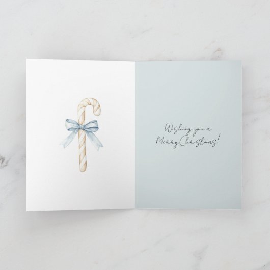 Cream Candy Canes Blue Bow Christmas カード (内部)