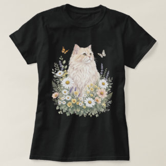 Cream Cat Wildflower Botanical Art Tシャツ