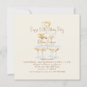 Cream Champagne Square Surprise 50th Birthday 招待状 (正面)