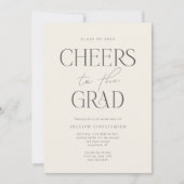 Cream Charcoal Gray Modern Cheers Grad Party 招待状 (正面)