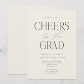 Cream Charcoal Gray Modern Cheers Grad Party 招待状 (正面/裏面)
