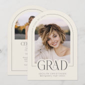 Cream Charcoal Modern Grad Photo Announcement 招待状 (正面/裏面)