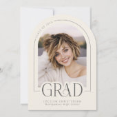 Cream Charcoal Modern Grad Photo Announcement 招待状 (正面)