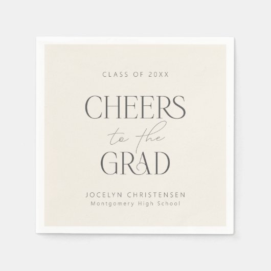 Cream Charcoal Personalized Cheers Grad Party スタンダードカクテルナプキン (正面)