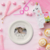 Cream Charcoal Personalized Photo Grad Party ペーパープレート (パーティー)