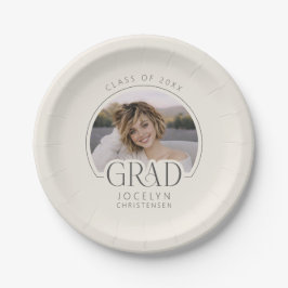 Cream Charcoal Personalized Photo Grad Party ペーパープレート