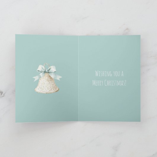 Cream Christmas Bell Pretty Blue Bow カード (内部)