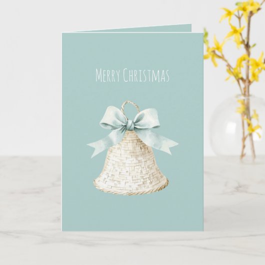 Cream Christmas Bell Pretty Blue Bow カード (黄色い花)