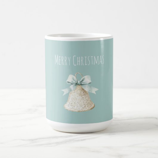 Cream Christmas Bell Pretty Blue Bow コーヒーマグカップ (中央)