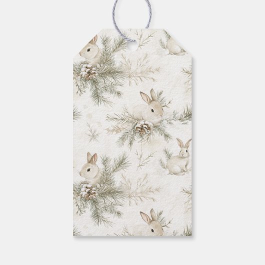 Cream Christmas Bunny Rabbits ギフトタグ (裏面)