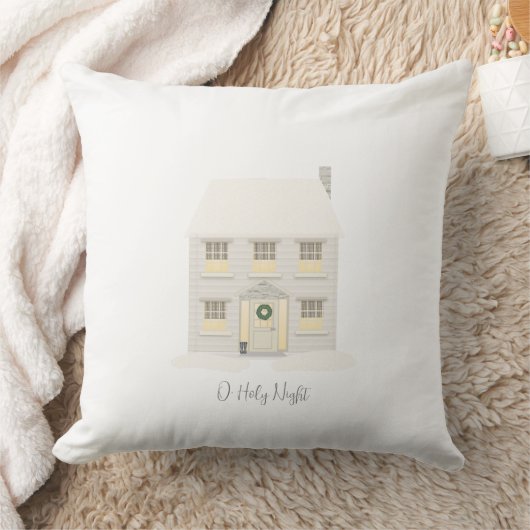 Cream Christmas House Throw Cushion クッション (ブランケット)