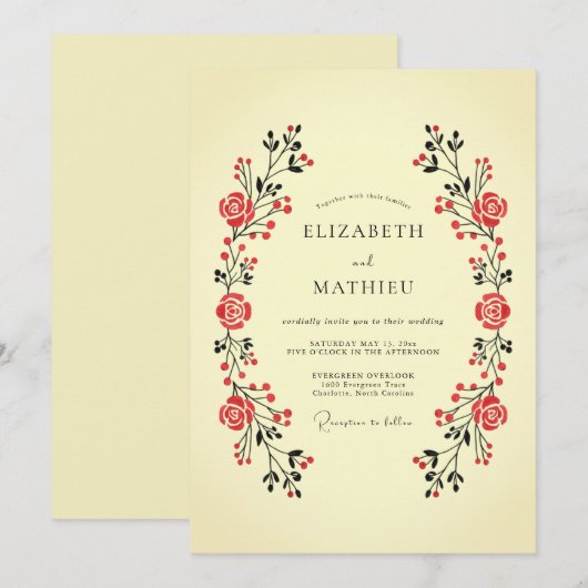 Cream Classic Folk Wedding 招待状 (正面/裏面)