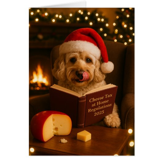 Cream Cockerpoo 'Cheese Tax' Christmas card (正面)
