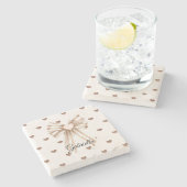 Cream Cocoa Bow Blush Pink Glitter Hearts ストーンコースター (横)