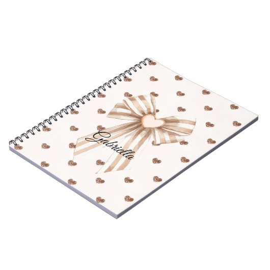 Cream Cocoa Bow Blush Pink Glitter Hearts ノートブック (左側)