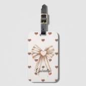 Cream Cocoa Bow Blush Pink Glitter Hearts ラゲッジタグ (正面縦)