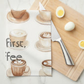 Cream Coffee Cups キッチンタオル (四つ折り)