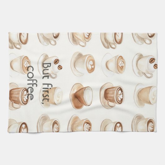 Cream Coffee Cups キッチンタオル (横)