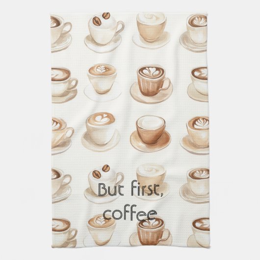 Cream Coffee Cups キッチンタオル (縦)