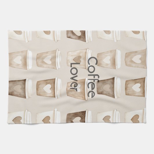 Cream Coffee Heart Cups キッチンタオル (横)