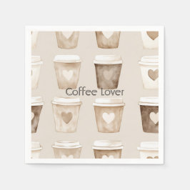 Cream Coffee Heart Cups スタンダードカクテルナプキン