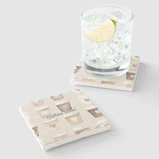 Cream Coffee Heart Cups ストーンコースター (横)