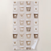 Cream Coffee Heart Cups ビーチタオル (正面)
