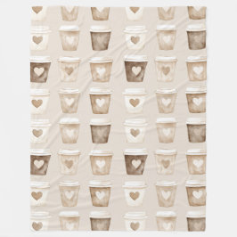 Cream Coffee Heart Cups フリースブランケット