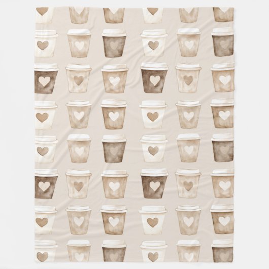 Cream Coffee Heart Cups フリースブランケット (正面)